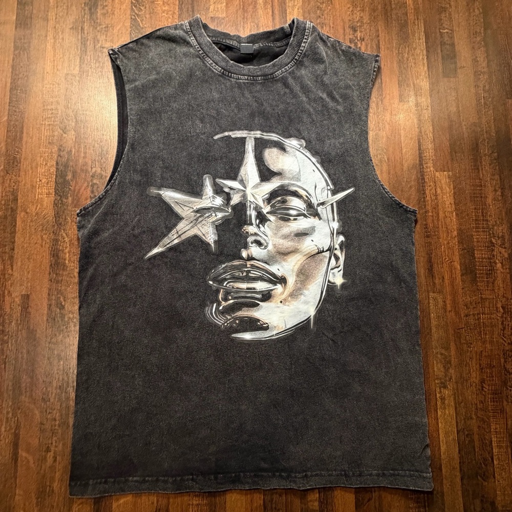 Graphic Sleeveless Black Tee